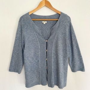 J. JILL Women's Large Blue 3/4 Sleeve Button Loop Close Cardigan Sweater